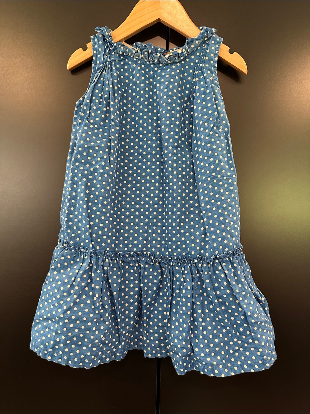 Burberry Blue Polka Dot Sleeveless Ruffle Hem Dress